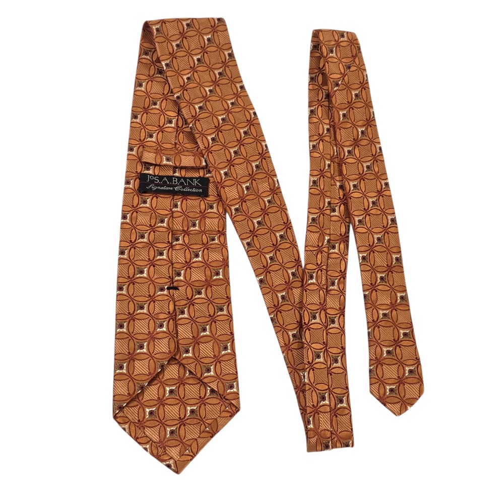 Jos A Bank 7-Fold Signature Collection Mens Necktie Orange‎ Floral Embroidered